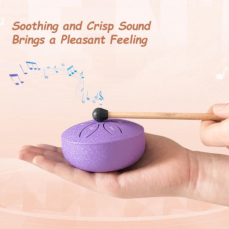 Jongdari Mini Rain Drum and Kalimba Thumb Piano, 2pcs Mini Musical Instruments 8 Key Exquisite Finger Thumb Piano and 3 Inch 6 Notes Metal Steel Tongue Drum for Adult Beginners (Purple) - Image 5